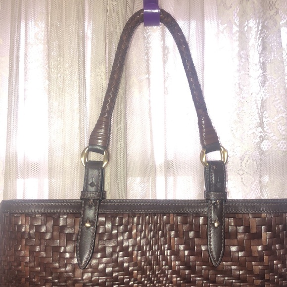 COLE HAAN-BEAUTIFUL BROWN LEATHER WEAVED LG TOTE! - Picture 6 of 10